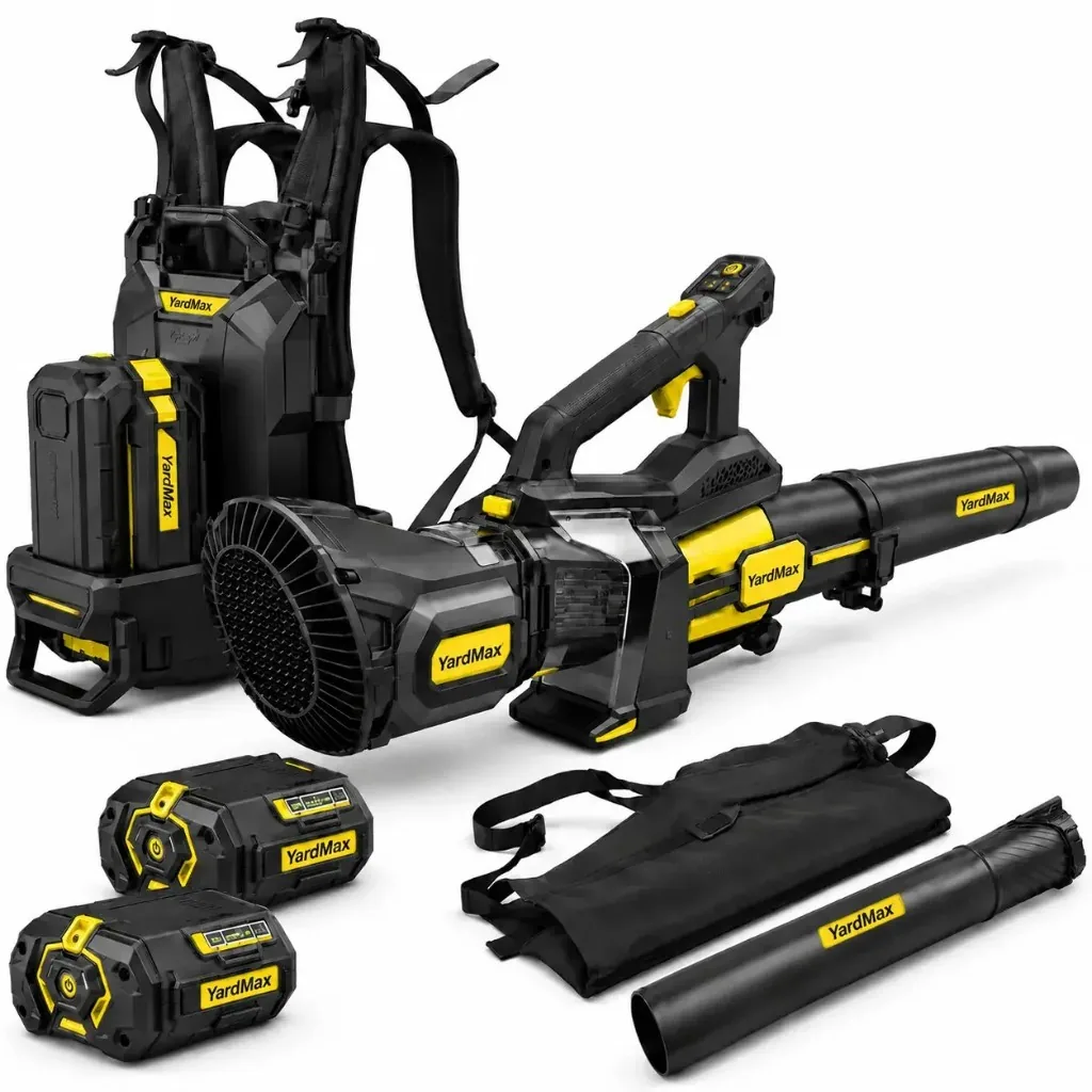 Complete YardMax 2-in-1 battery blower kit with backpack battery, dual batteries and accessories